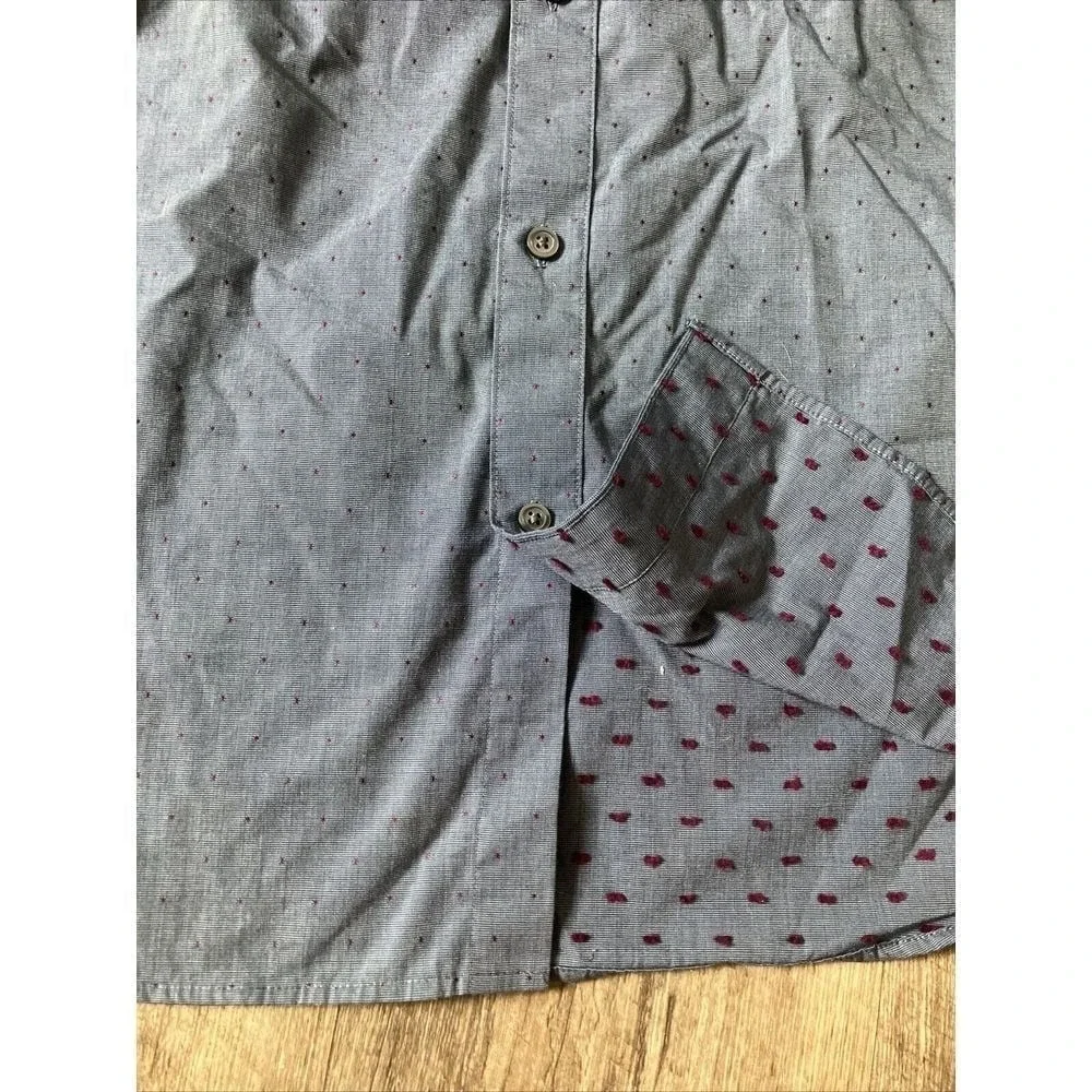 Banana Republic Mens Non-Iron Standard Fit Shirt Blue Burgundy Dot Large 16-16.5